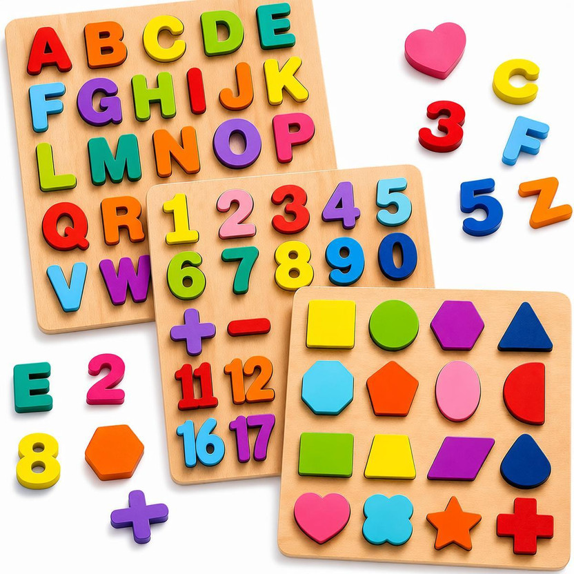 PRIVATECAVE Wooden Learning Educational ABCD Board ,alphabet and shape puzzle for Kids(Brown)