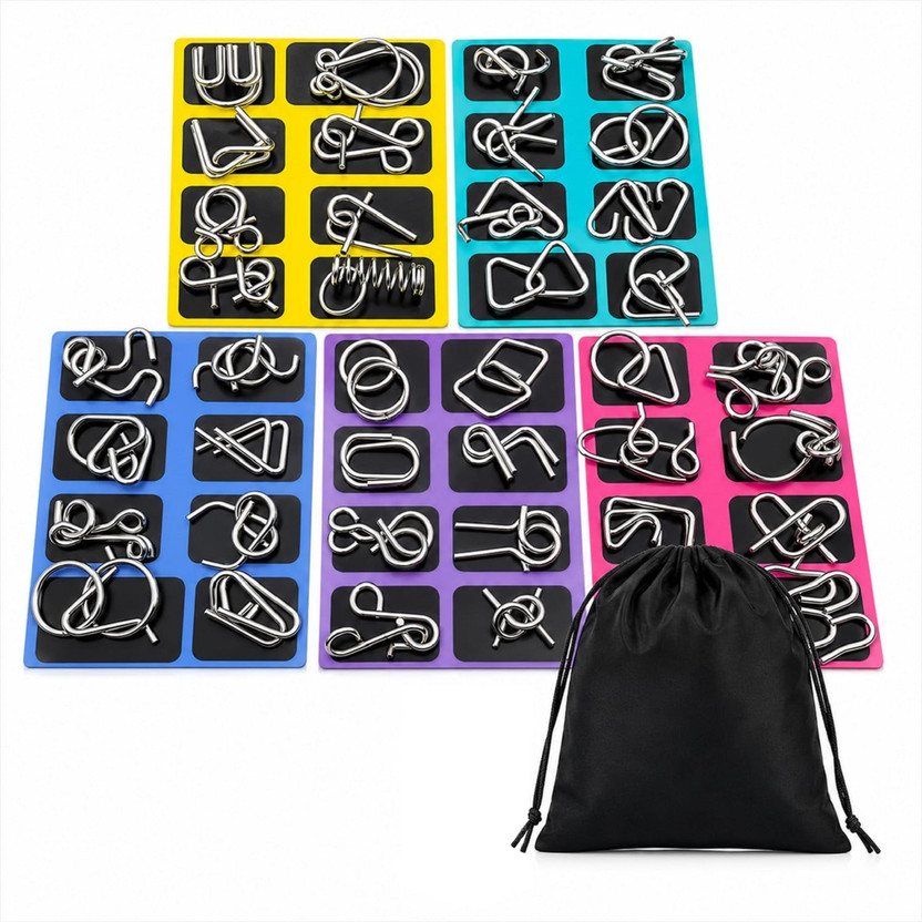 Zuigo 40 Pcs Metal Brain Teaser IQ Puzzle Set Mind Games for Kids & Adults . 5 Pk(40 Pieces)