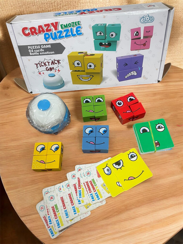 DANDLES Face Changing Wooden Cube Game, Expression Puzzle Building Blocks Emozee Puzzle(1 Pieces)