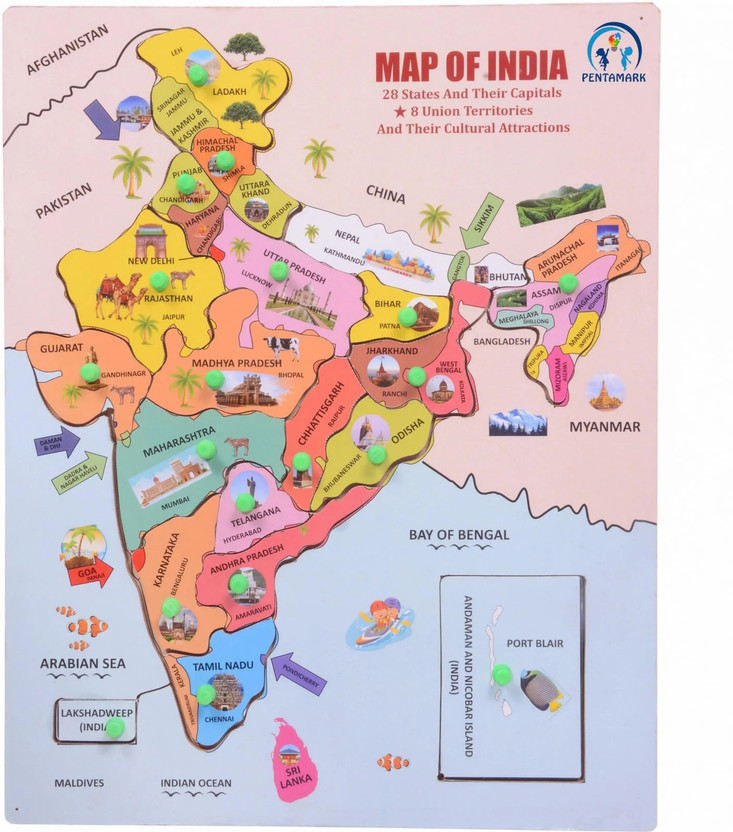 pentamark pentamark India Map Wooden Puzzle Kids Games | States & Union Educational Toys for Kids(19 Pieces) - Flipkart Deal