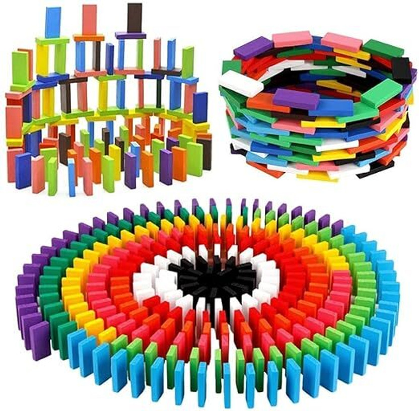 Pulsbery 120Pcs 12Color Set M Wooden Bright Tumbling Dominoes For Kid, Multicolor(Multicolor)