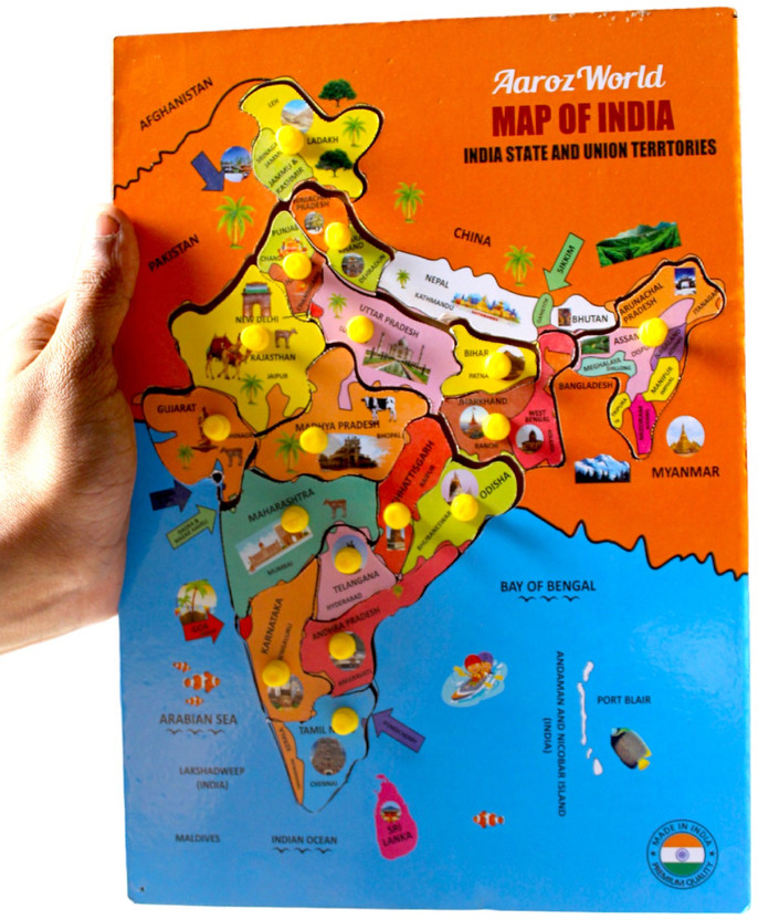 AArozworld New Arrival Wooden India Map Puzzle Educational Best for Pre-School Education(16 Pieces)