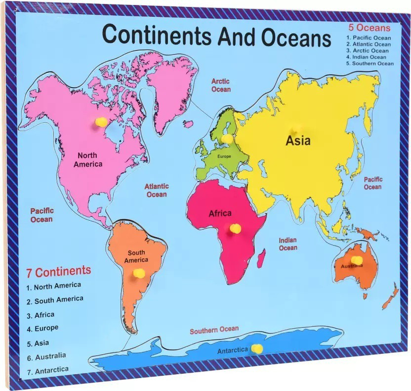 jaraglobal Continents and Ocean - 7 Continents And Ocean Map Wooden Jigsaw Puzzle With Knob Original Imagg366wqwpwc4s 