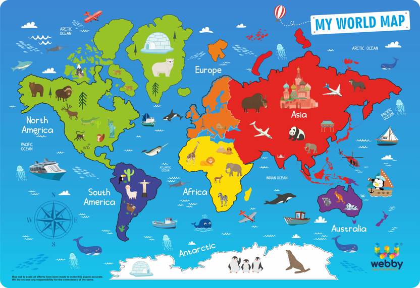 Webby Wooden Educational World Continent Map Continent Learning, Board Puzzle for Kids - Wooden 