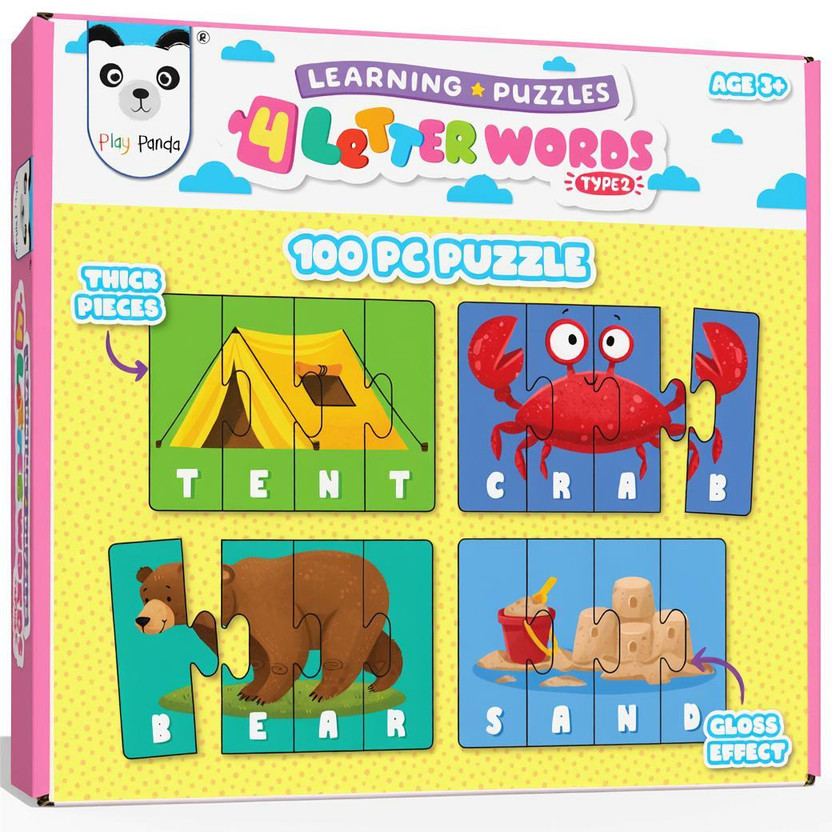 PLAY PANDA Learning Puzzles 4 Letter Words Type 3 - 100 Piece Spelling Puzzle(100 Pieces)