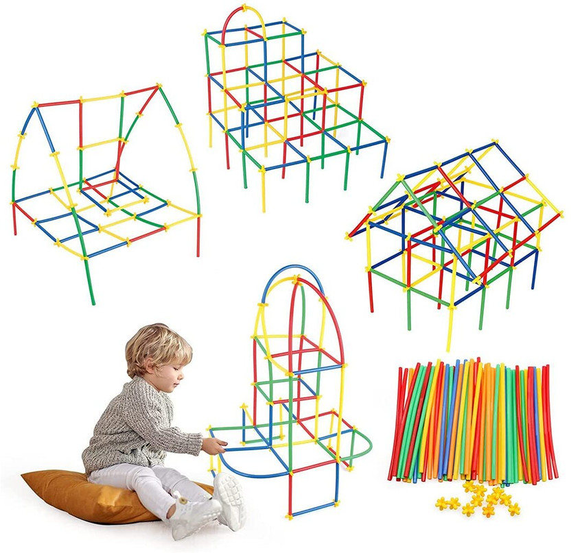 DEALbindaas DIY Colorful Creative Pipe Straw Stick Puzzle 90 Pcs, Assembly Building Blocks(Multicolor)