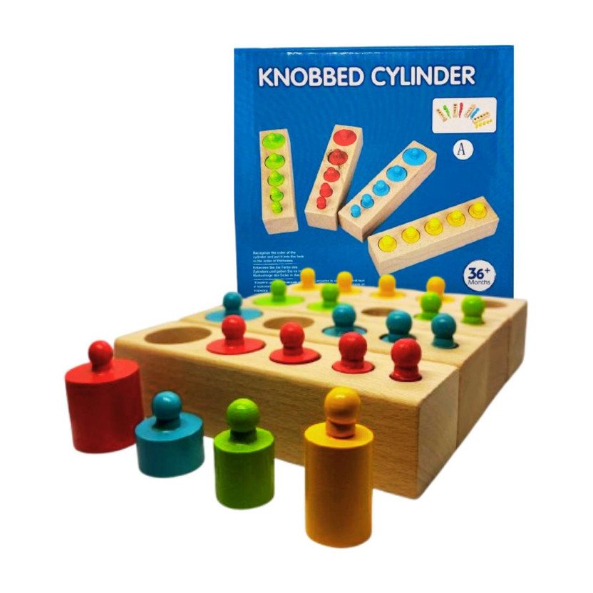 VAATHSALYA'S Wooden Knobbed Cylinder Peg Puzzle Montessori Educational Toy Brain Development(1 Pieces)