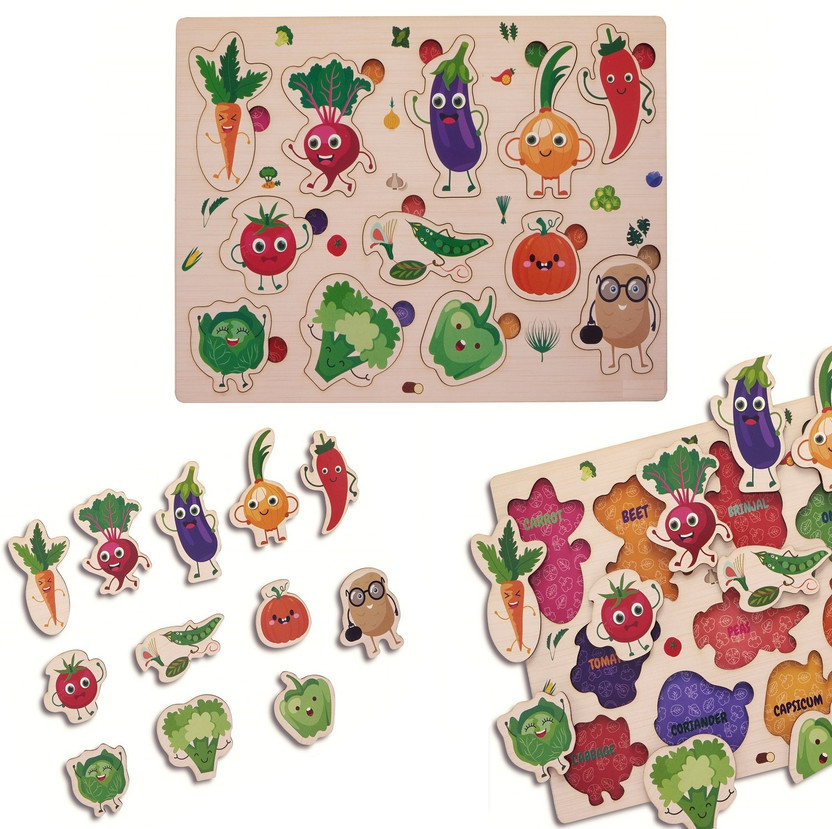 Nibocoj Vegetable Wooden Puzzle Toys Game For Kids Education Toys For School Learning(14 Pieces)