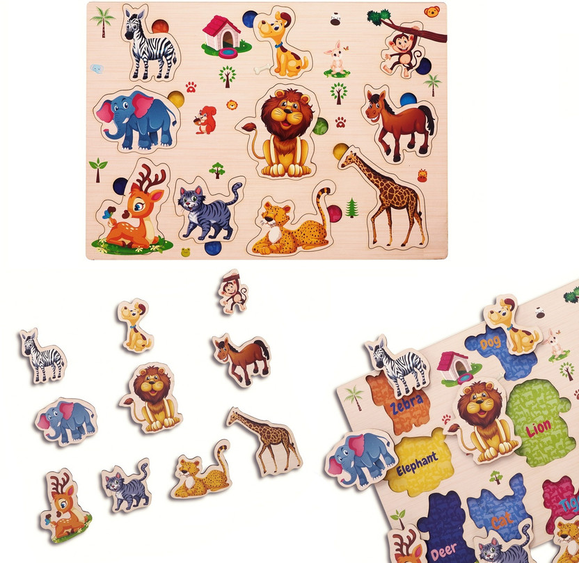 Nibocoj Jungle Animal Wooden Puzzle Game For Kids Education Toys For School Learning(10 Pieces)