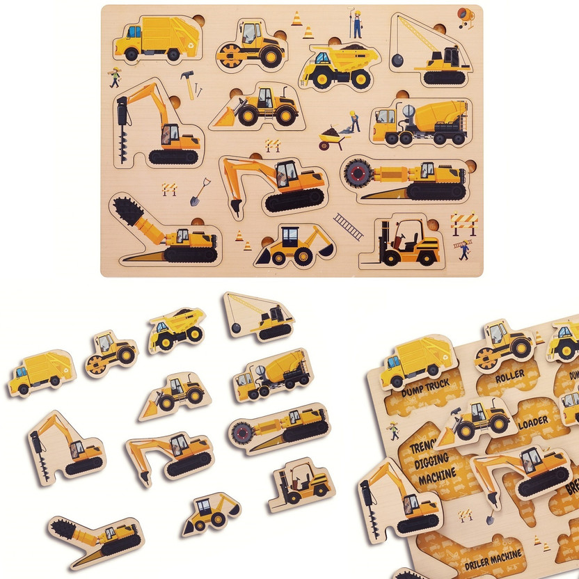 Nibocoj Construction Vehicles Toys Wooden Puzzle Game For Kids Education School Learning(10 Pieces)
