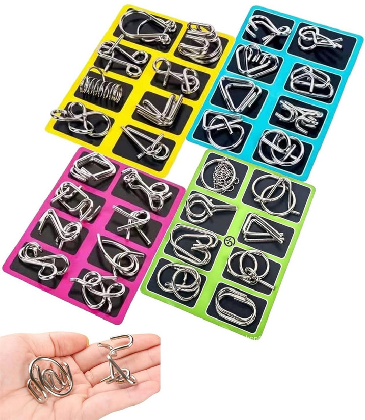 Zuigo 32 Pcs Metal Brain Teaser IQ Puzzle Set Mind Games for Kids & Adults 4pk-(32 Pieces)