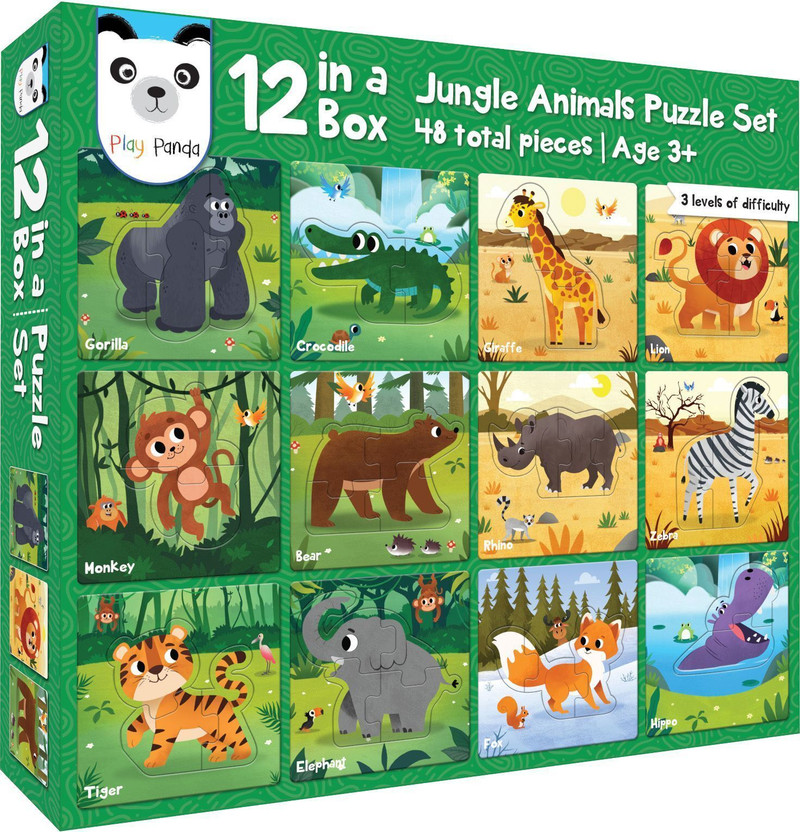 PLAY PANDA 12 in 1 Jungle Animal Puzzles - Preschool Educational Activity for Kids(48 Pieces)