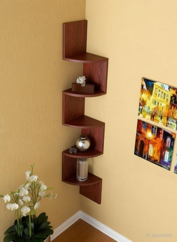 Umar Enterprises Wall shelf Zig zeg shelves MDF Corner shelves wall side corner rack shelf wall hanging , mounted , floating wall decorative MDF (Medium Density Fiber) Wall Shelf(Number of Shelves - 5, Brown)