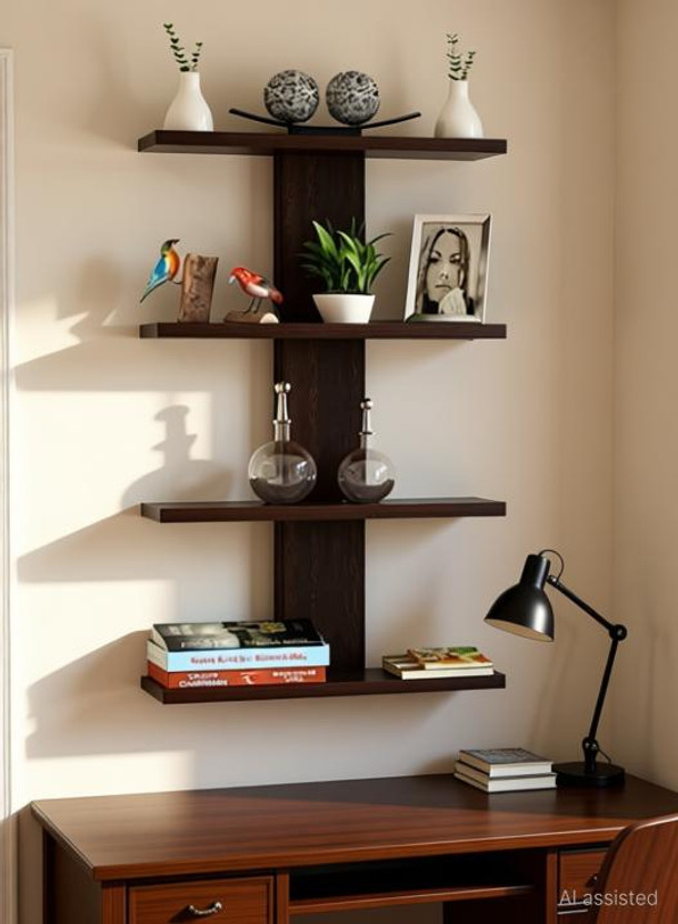 Siefirt Enterprises Wooden Wall Mount 1 Ladder 4 Shelf Wooden Wall Shelf(Number of Shelves - 4, Brown)