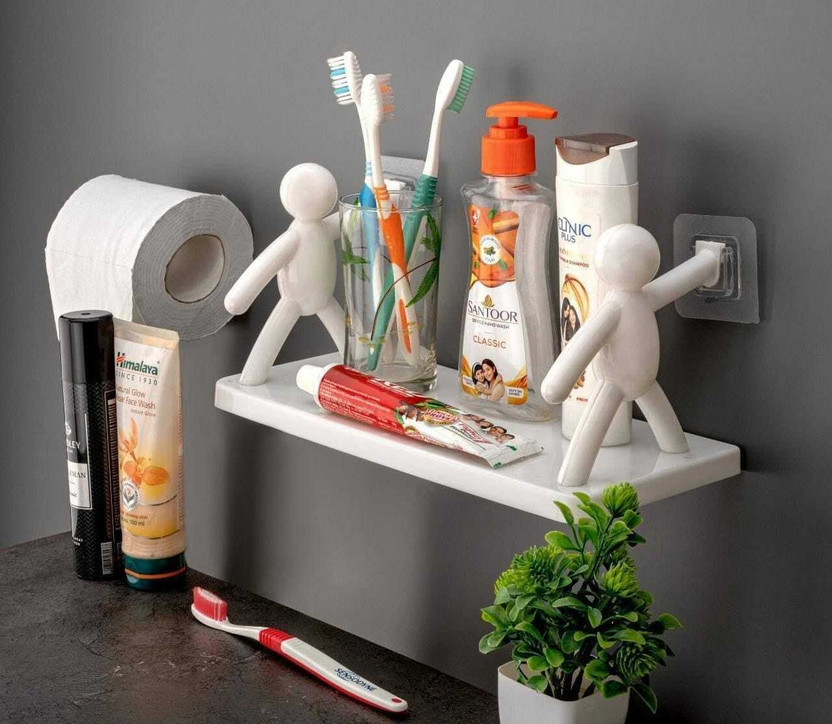 Pahal Self Adhesive Multipurpose Stand Holder Plastic Wall Shelf(Number of Shelves - 1, Clear)