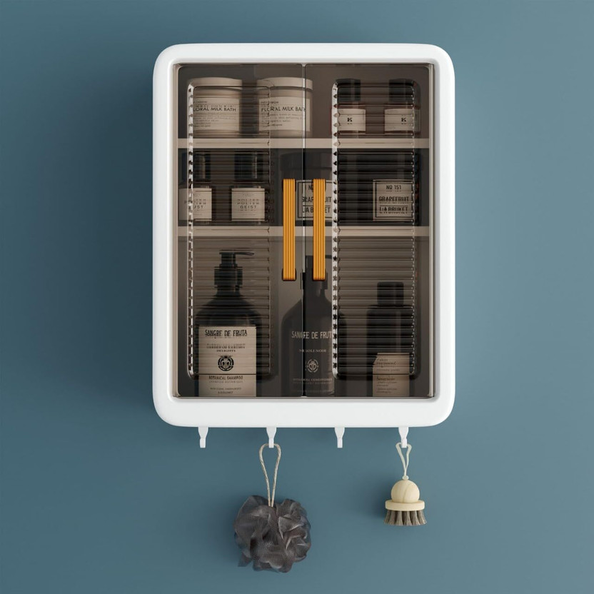 krishiv enterprise Bathroom Storage Cabinet Plastic Wall Mount Cabinet(Finish Color - Multi, Door Type- Hinged, DIY(Do-It-Yourself))