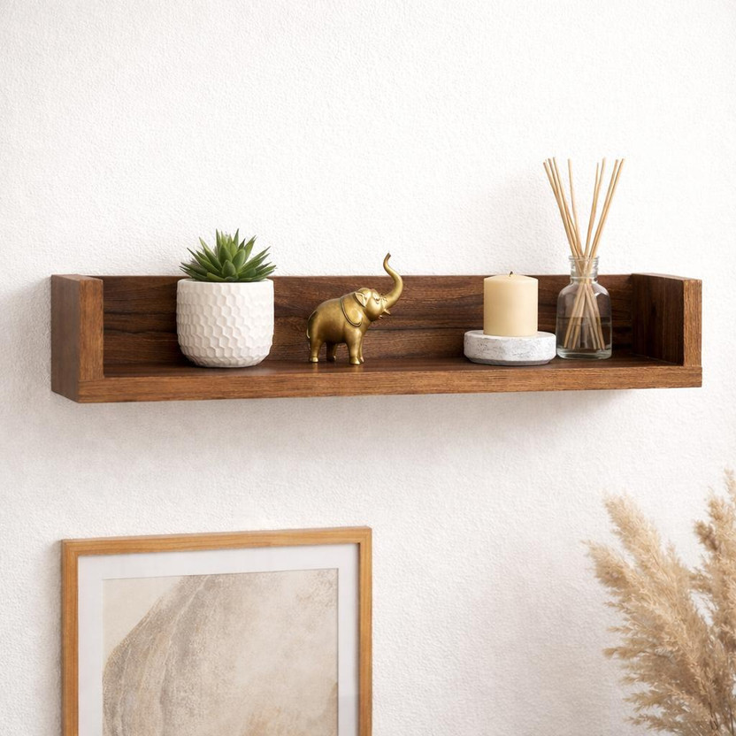 Nexwooddecor Wall Mounted Shelf Floating Hanging Shelf for Display and Room Organization Particle Board Wall Shelf(Number of Shelves - 1, Brown)
