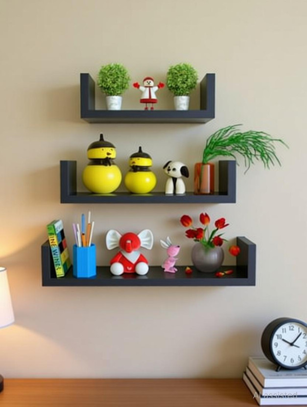 ANTIQUE MART Wall Shelf Wall Mount Wall Shelves For Living Room Home Décor MDF (Medium Density Fiber) Wall Shelf (Number of Shelves - 3 Wooden Wall Shelf(Number of Shelves - 3, Black)