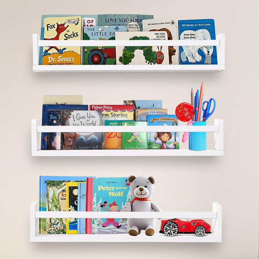 woodinto WooDinto Engineered Wood Floating Bookshelf 24 Inches Set of 3 MDF (Medium Density Fiber) Wall Shelf(Number of Shelves - 3, White)