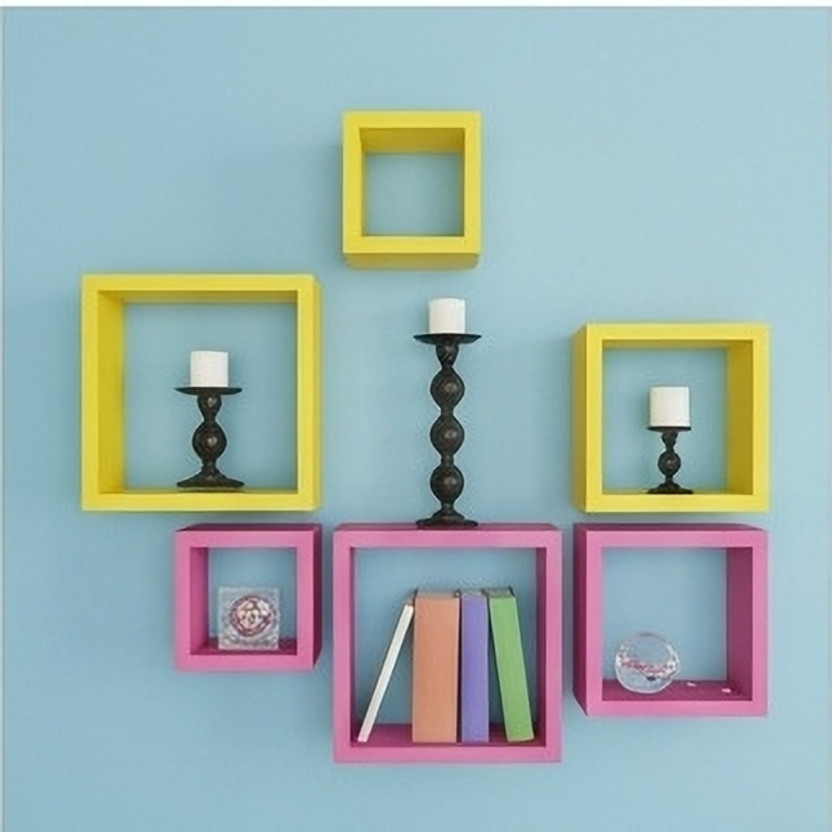 AK AK Enterprises Modular Yellow & Pink Cube floating Wall Shelves Home Organizer MDF (Medium Density Fiber) Wall Shelf(Number of Shelves - 6, Yellow, Pink) - Flipkart Deal
