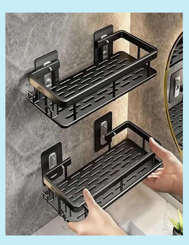 Crystal LLP Multipurpose Bathroom Organizer Rack for Kitchen & Washroom Aluminium Wall Shelf(Number of Shelves - 2, Black)