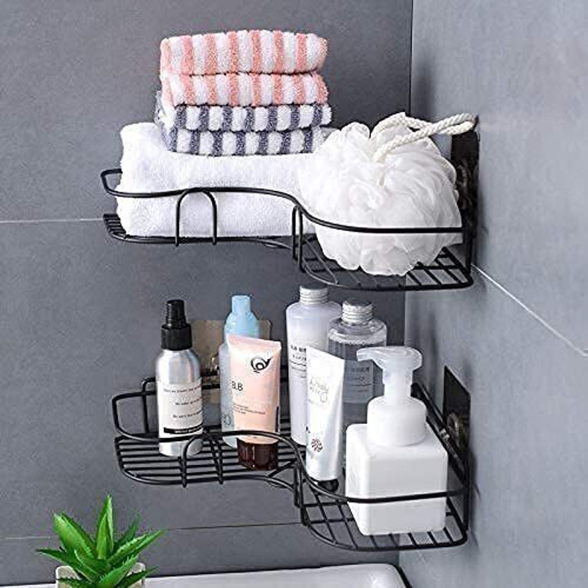 Arivon Black Corner Shelf 2 Tier Steel Wall Shelf(Number of Shelves - 2, Black)