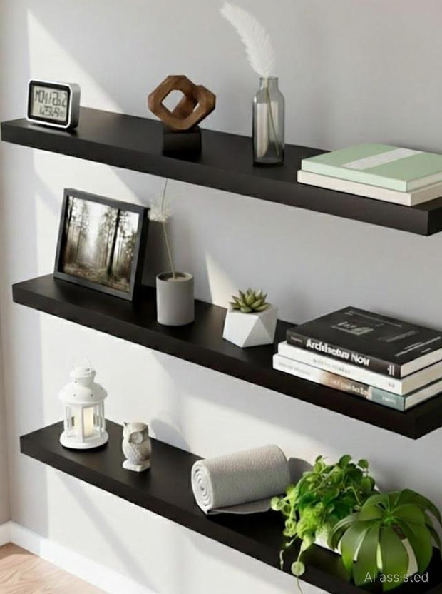 NP HANDICRAFT Floating Wall Shelves Set of 3, Modern Rectangular Design, 18x6 Inch MDF (Medium Density Fiber) Wall Shelf(Number of Shelves - 3, Black)