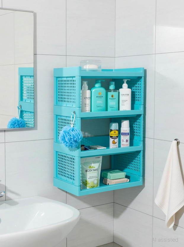 ANKUR Ankur Stacko 4 Tier Plastic Rack Plastic Wall Shelf(Number of Shelves - 4, Blue)