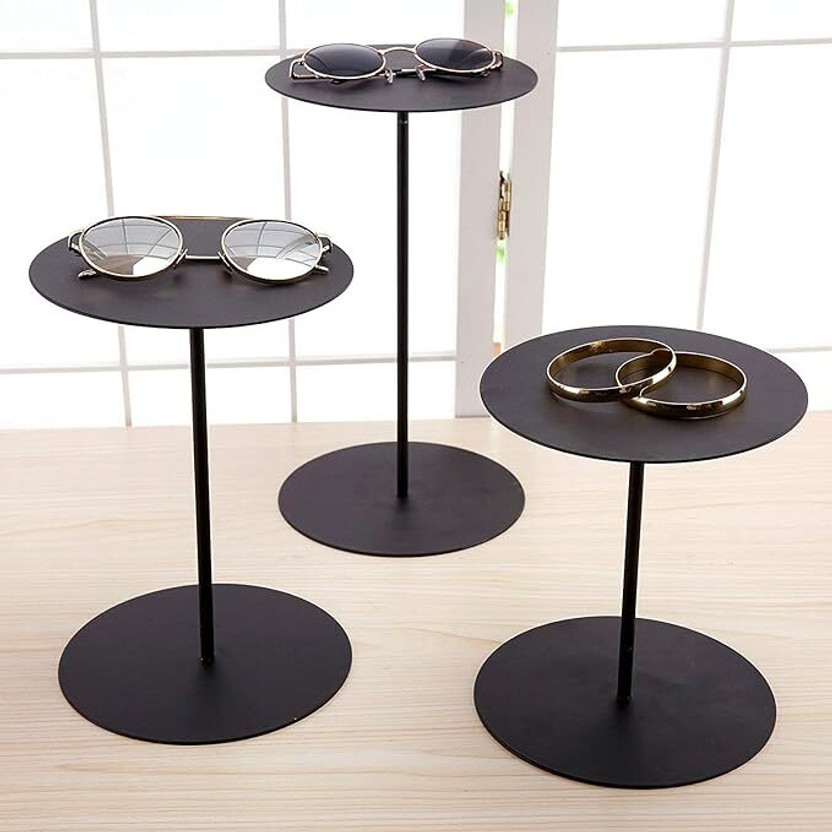 Indian Decor Set of 3 Black Metal Retail Display Risers/Elevated Wooden Wall Shelf(Number of Shelves - 1, Black, Beige)