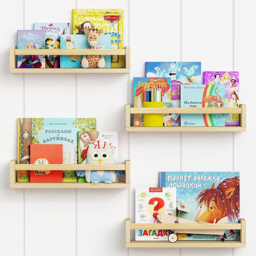 Larihk Retail Wood Wall-Mounted Shelves Wooden Wall Shelf(Number of Shelves - 4, Beige)