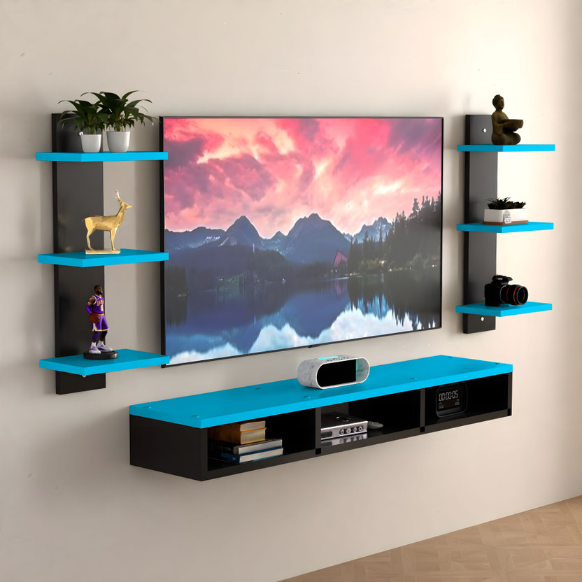 ShahQ TV Cabinet for Bedroom in 32 inch in Engineered Wood TV Entertainment Unit(Finish Color - Black & Blue, DIY(Do-It-Yourself))