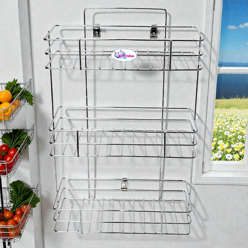 Standify 3 Shelf Rack_C Stainless Steel Wall Shelf(Number of Shelves - 3, Silver)