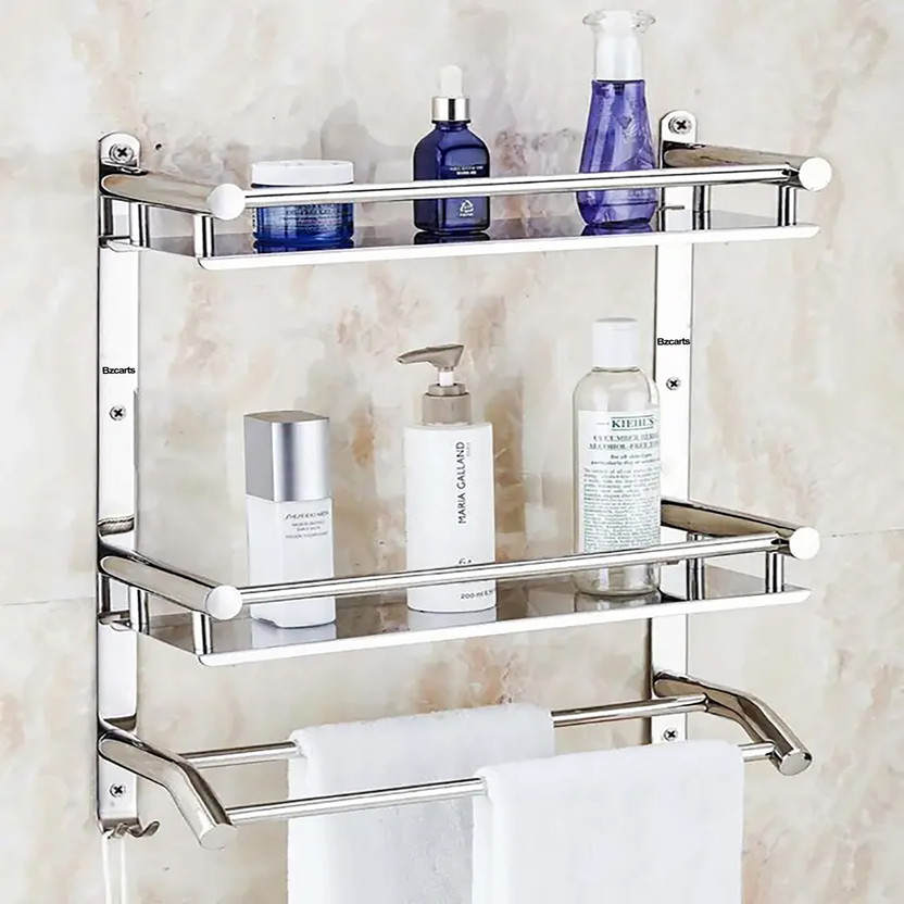 Bzcarts Triple Layer Multipurpose shelf | Bathroom Rack Shelf | Batroom Accessories Stainless Steel Wall Shelf(Number of Shelves - 2, Steel)