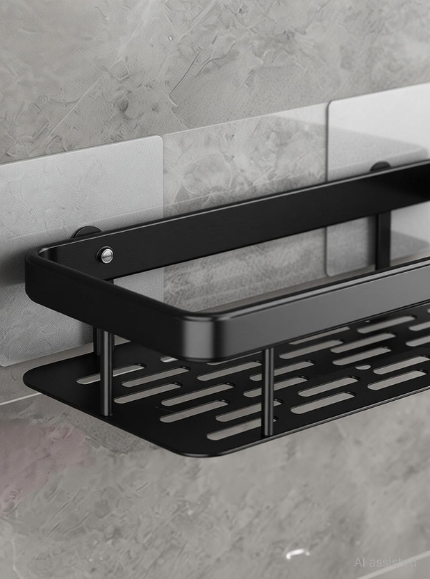 ESSPY 2PCS Self-Adhesive Bathroom Shelf Rack, Bathroom Organizer, Stand Racks, Plastic Wall Shelf(Number of Shelves - 2, Black)