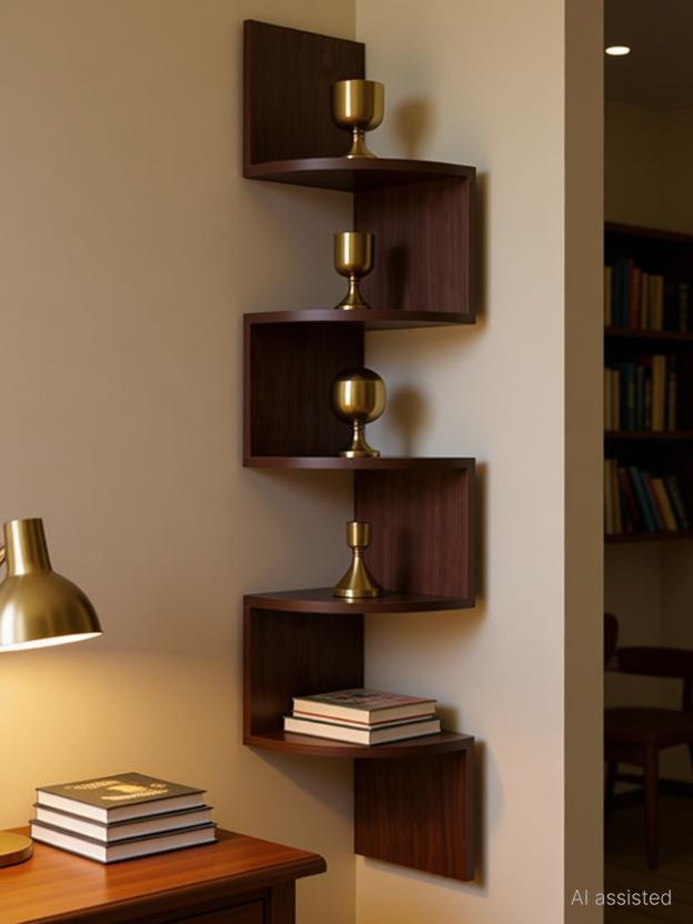 Martemporim Wall In Zig Zag Corner Wooden Wall Shelf(Number of Shelves - 5, Brown)