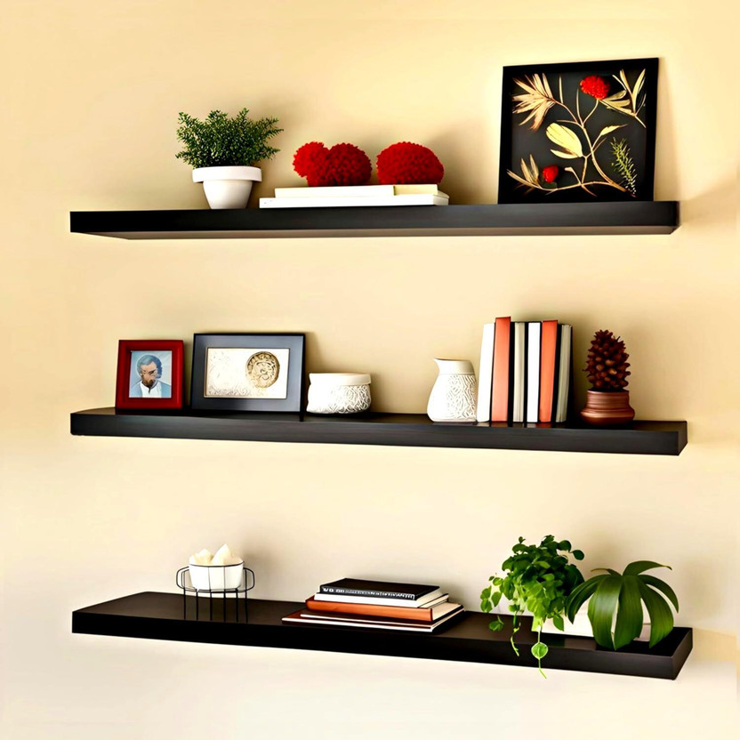 Baksh Bros Wooden Wall Mount Floting Shelf Stand Wall Shelves Wooden Wall Shelf Wooden Wall Shelf(Number of Shelves - 3, Brown)