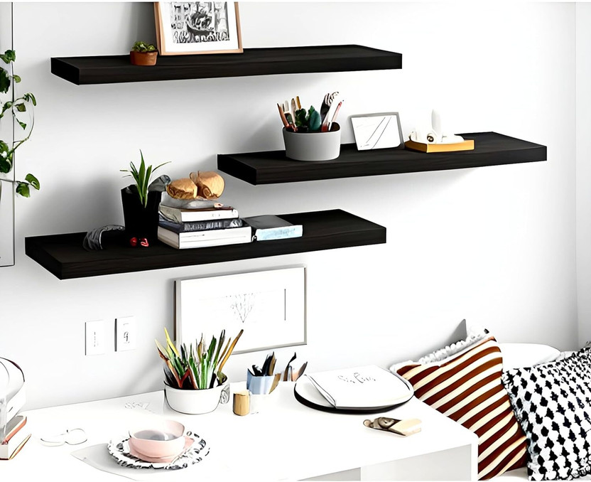 FUTURE GENERATION V GROUP Shelf for books,wall mounted shelf wall mount shelf,wall shelf MDF (Medium Density Fiber) Wall Shelf(Number of Shelves - 3, Black)