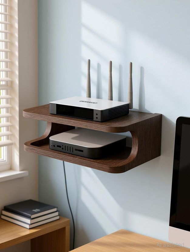 Baksh Bros Wall T.V Set up Box Stand, Wifi Stand Wall Hanging Mounted Shelf_S21 MDF (Medium Density Fiber) Wall Shelf(Number of Shelves - 2, Black)