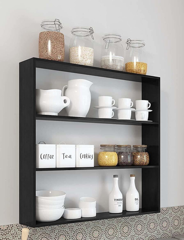 Extend Crafts Extend Crafts Wooden Wall Mounted Racks, Organizer, for Kitchen Storage Boxes Wooden Wall Shelf(Number of Shelves - 3, Black)