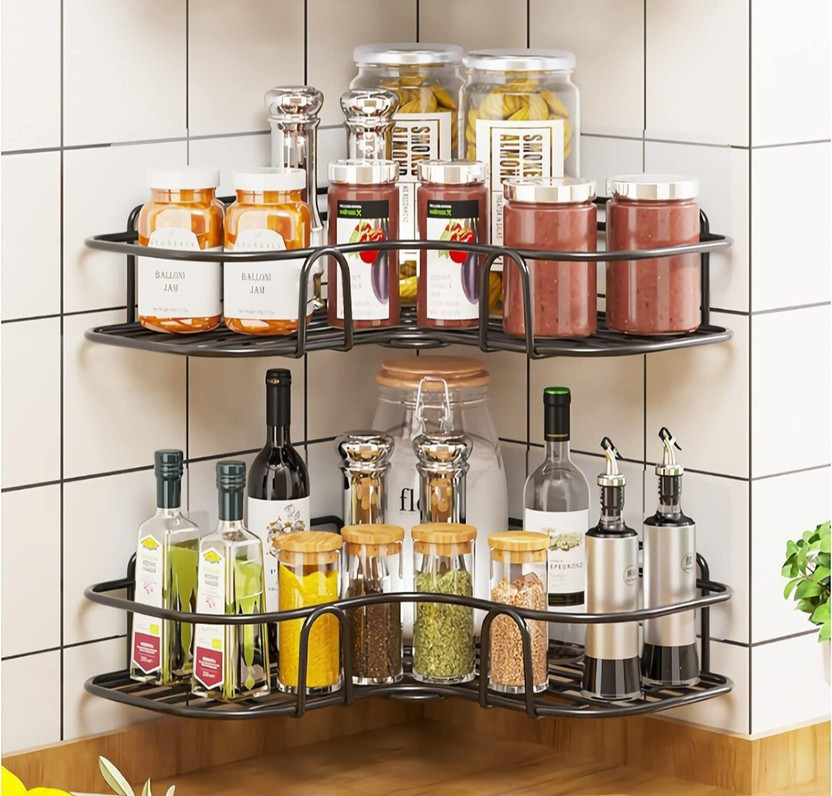 KYASO Bathroom corner rack shelf pack of 2 Stainless Steel Wall Shelf(Number of Shelves - 2, Black)