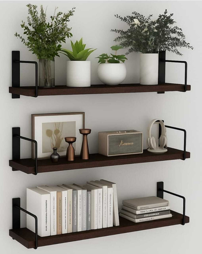 RGGROUP wallrack Wooden Wall Shelf(Number of Shelves - 3, Brown)