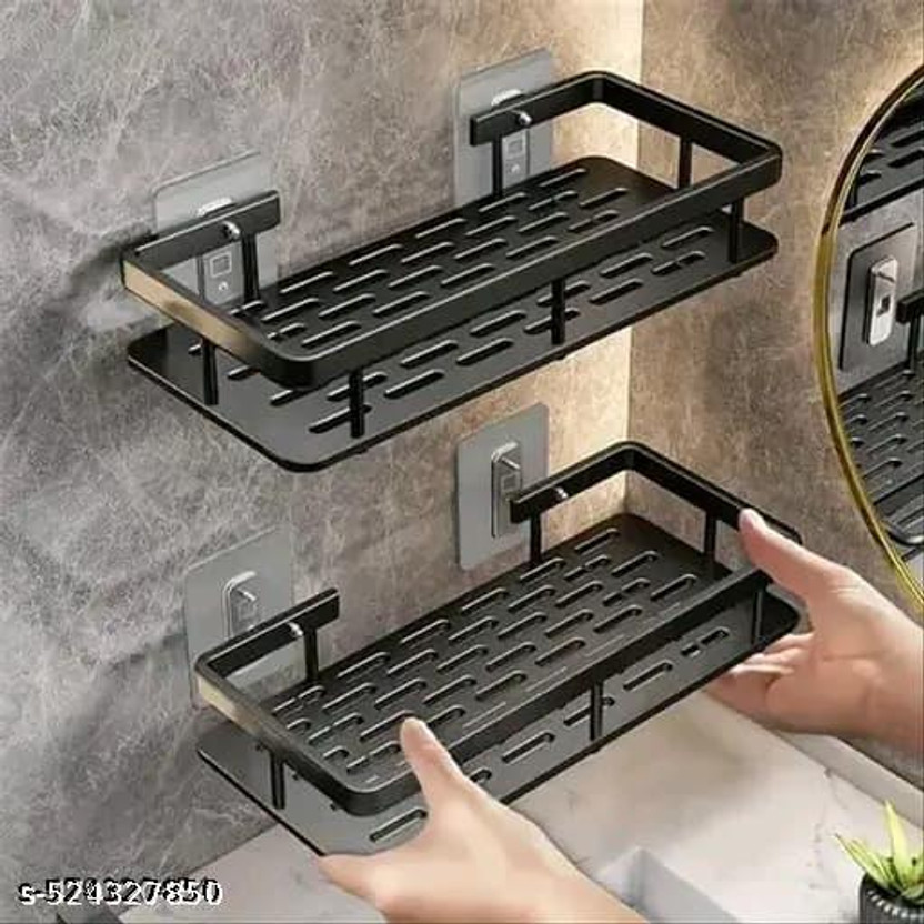 powerfos Multipurpose Wall Mount Bathroom Shelf and Rack for Home and Kitchen Plastic Wall Shelf(Number of Shelves - 2, Black)