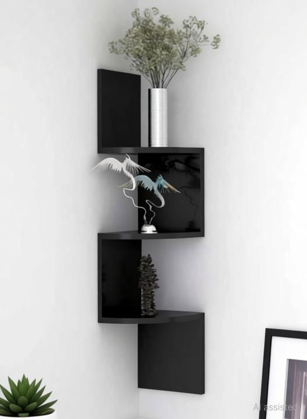 ADH Handicraft ZigZag Rack Shelf Wooden Wall Shelf (Number of Shelves - 3, Black) Wooden Wall Shelf(Number of Shelves - 3, Black)