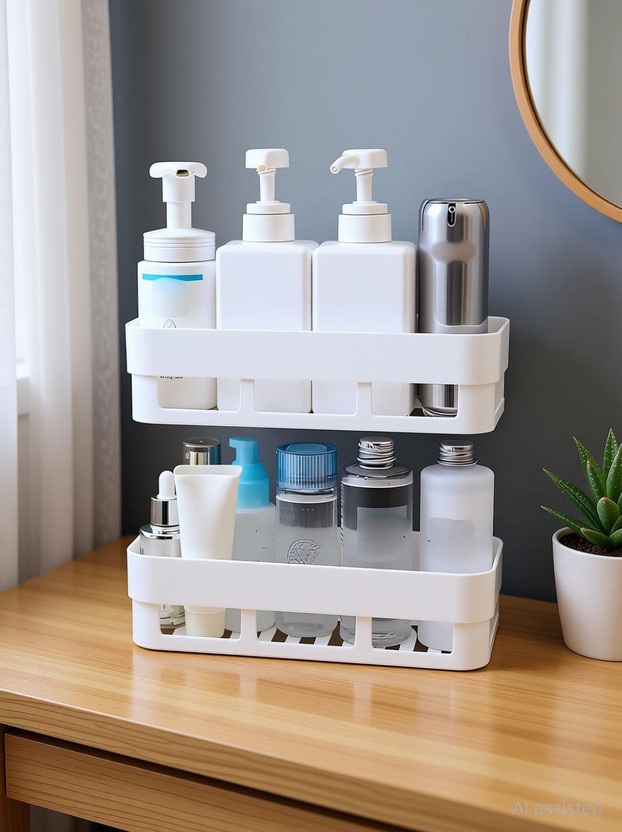 Linear Bathroom Organizer Without Drill |Adhesive Wall Shelf for Bathroom Plastic Wall Shelf(Number of Shelves - 1, White)