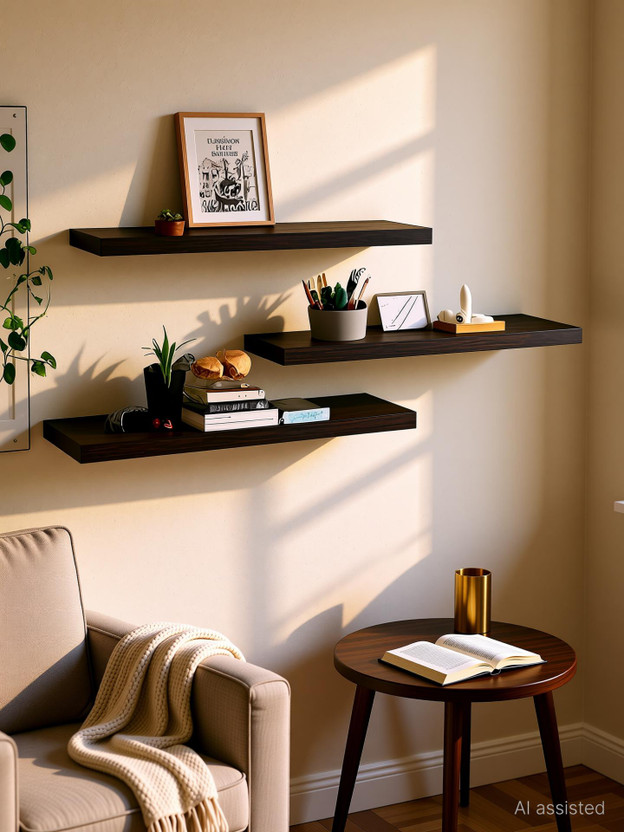 Xtenshion Crafts Wall Shelves | Modern Décor Display Rack for Home & Office Wooden Wall Shelf(Number of Shelves - 3, Brown)