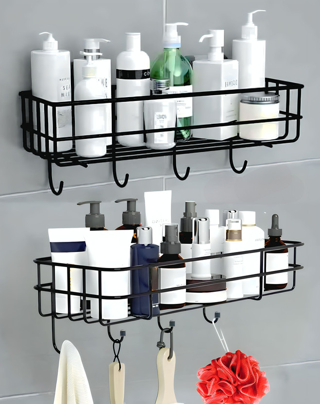XTARX XTARX Bathroom Kichen 4 Hook Towell Holder Steel Iron Pack 2 Steel, Iron Wall Shelf(Number of Shelves - 2, Black) - Flipkart Deal