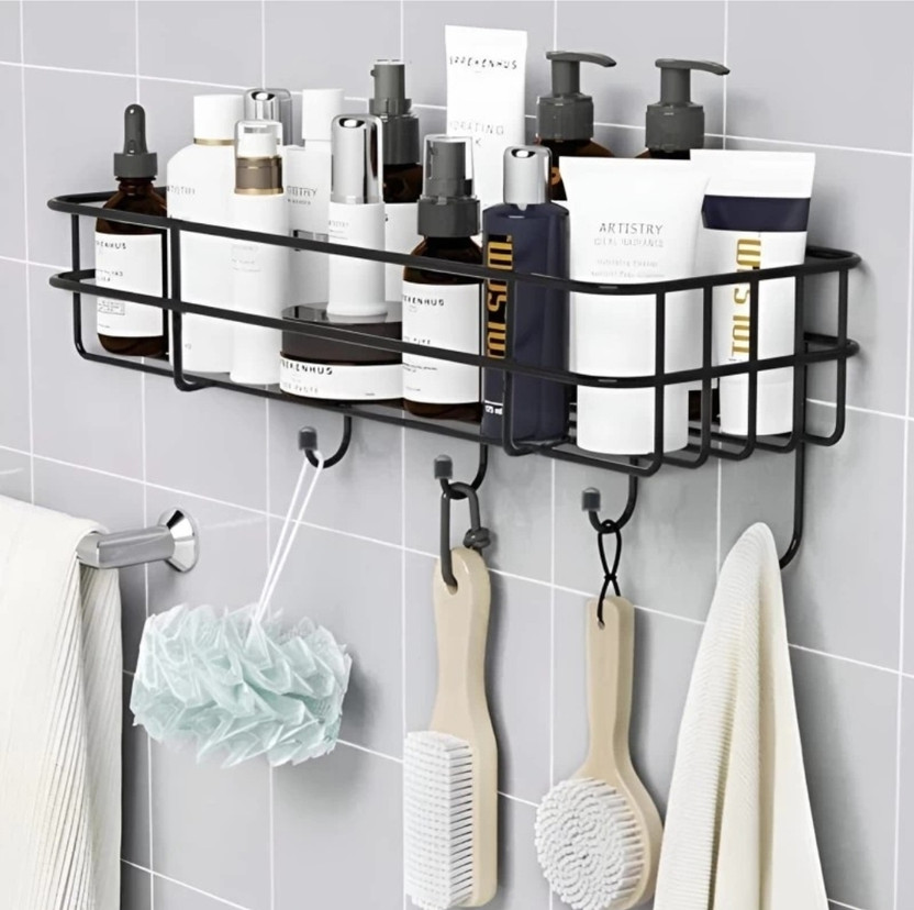 Well Set Wall Mounted Storage Organizer for bathroom/living Hall Iron Wall Shelf(Number of Shelves - 1, Black)