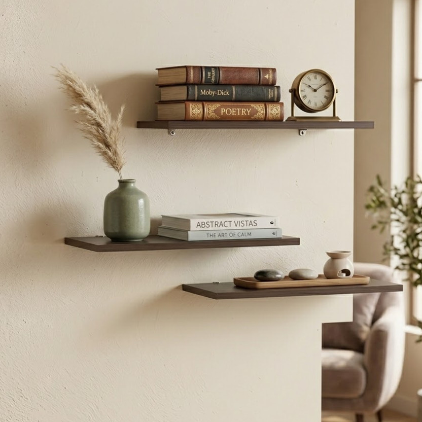 Xtenshion Crafts Floating Wall Shelves Set of 3 | Wall Shelf for Bedroom | Dark Brown Wenge MDF MDF (Medium Density Fiber) Wall Shelf(Number of Shelves - 3, Brown)