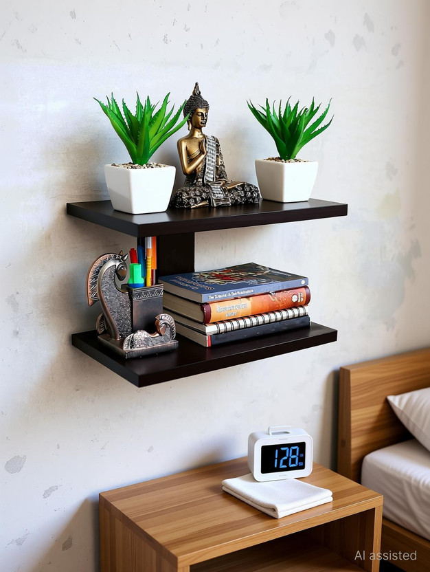 Xtenshion Crafts Wooden Wall Mount TV Set Up Box Stand Wall Shelves Wooden Wall Shelf(Number of Shelves - 2, Brown)