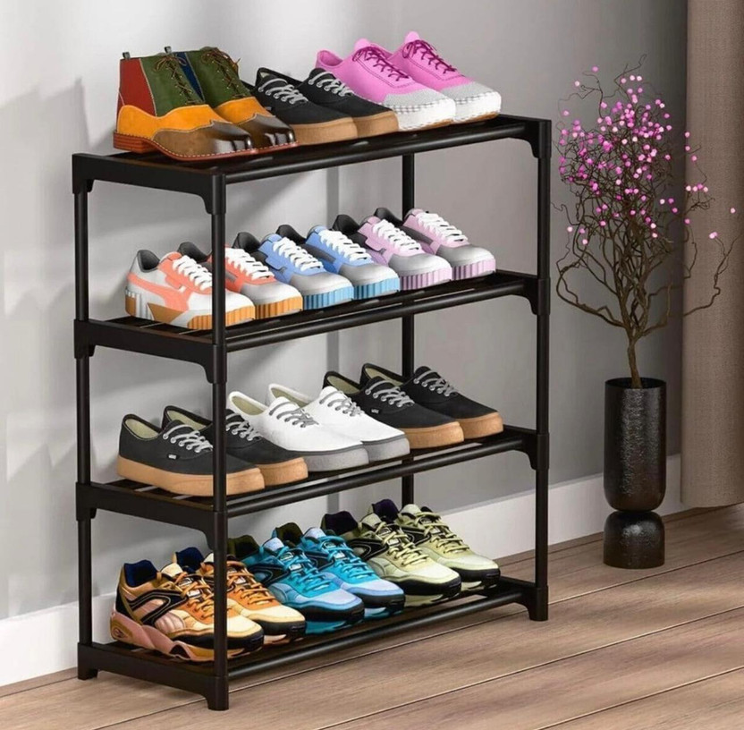 ikia Plastic Shoe Stand(Black, 4 Shelves, DIY(Do-It-Yourself))